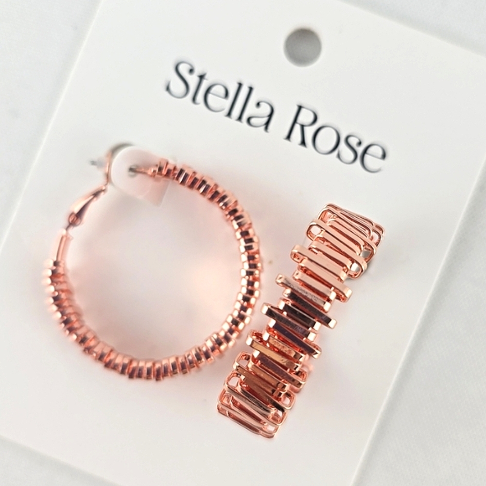 Stella Rose Women's Rose Gold-Tone Steel 1.25" Hoop Earrings Chic